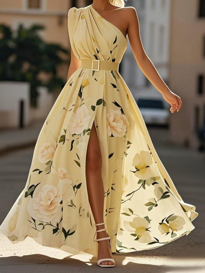 One Shoulder A-Line Long Dress