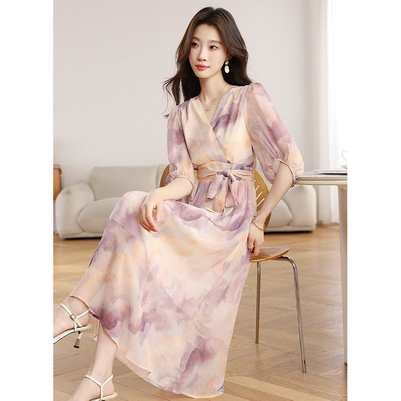 French Lace-Up Long Dress
