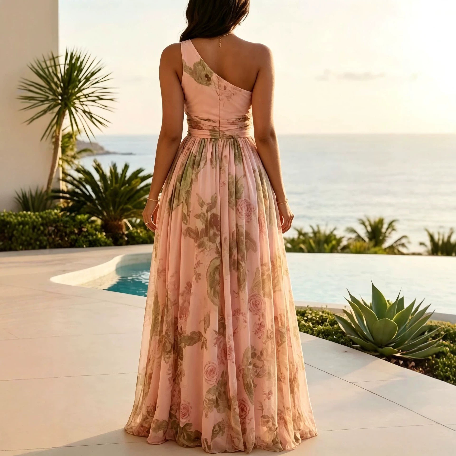 Floral Rosette Maxi Dress