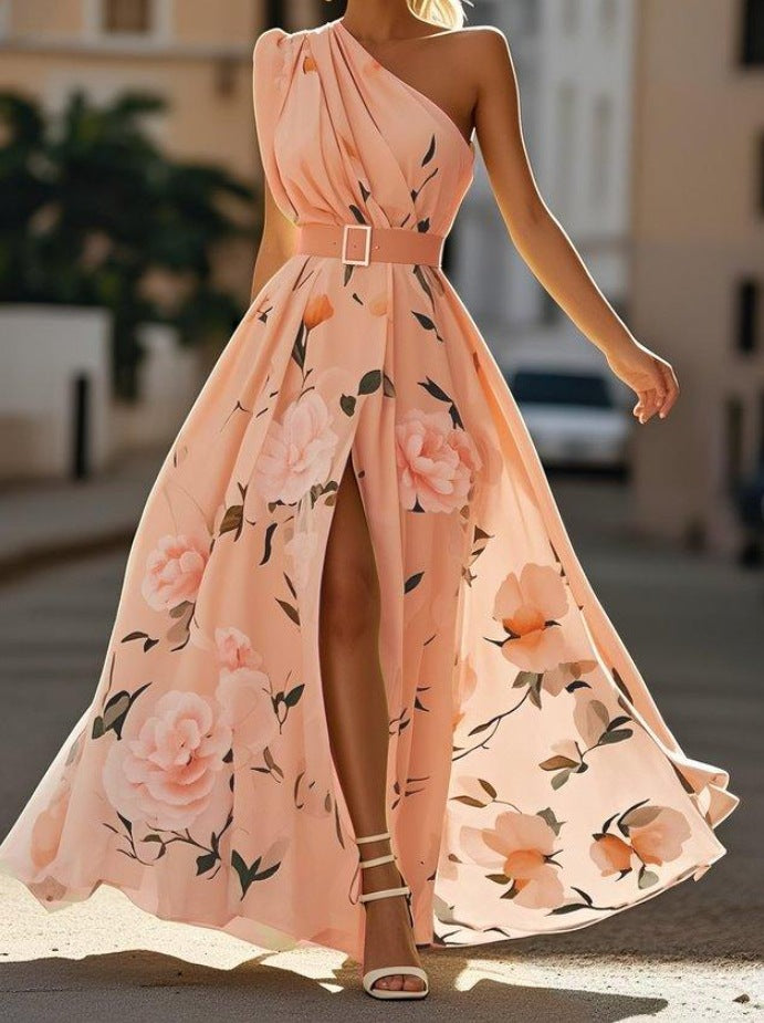 One Shoulder A-Line Long Dress