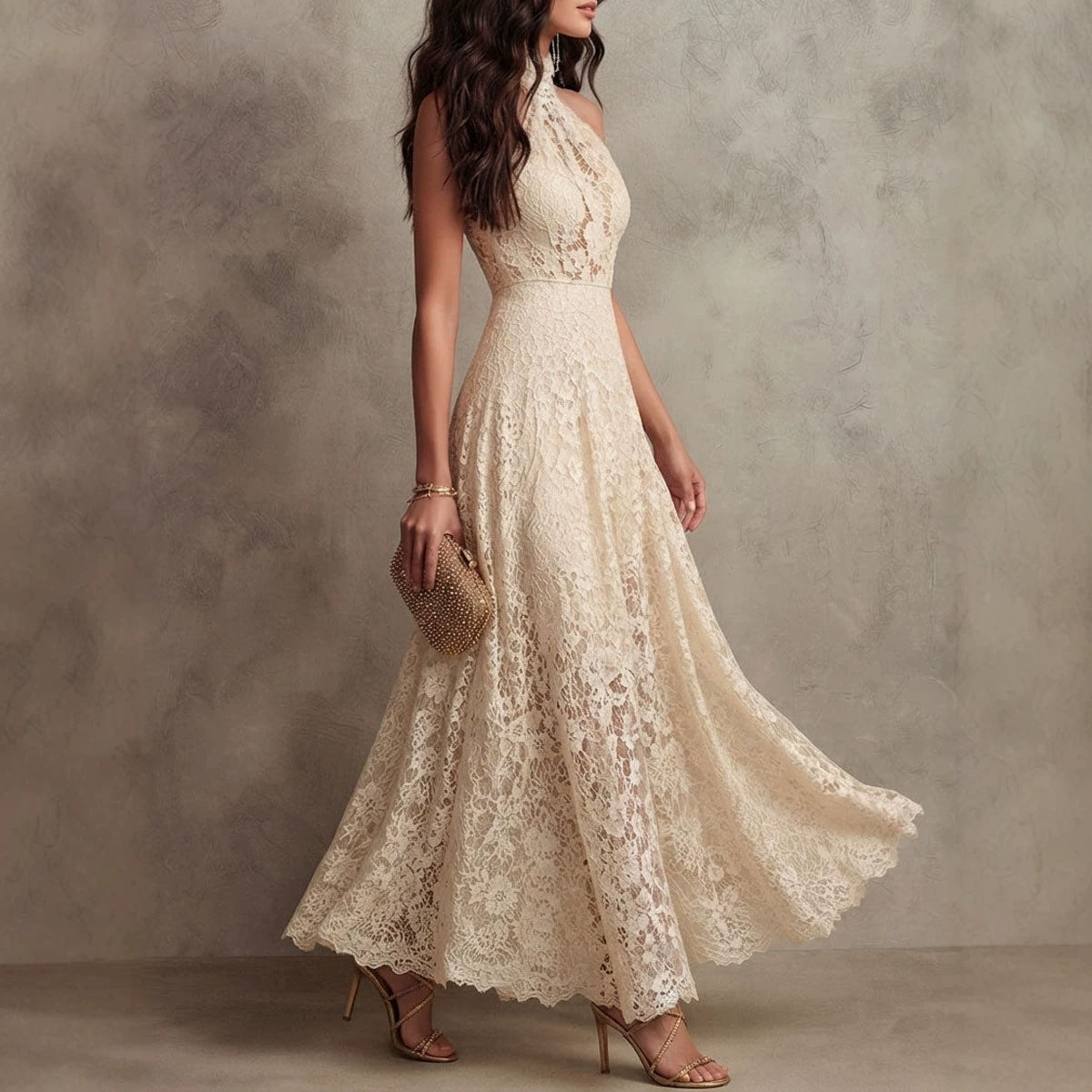 Floral Lace Halter Maxi Dress