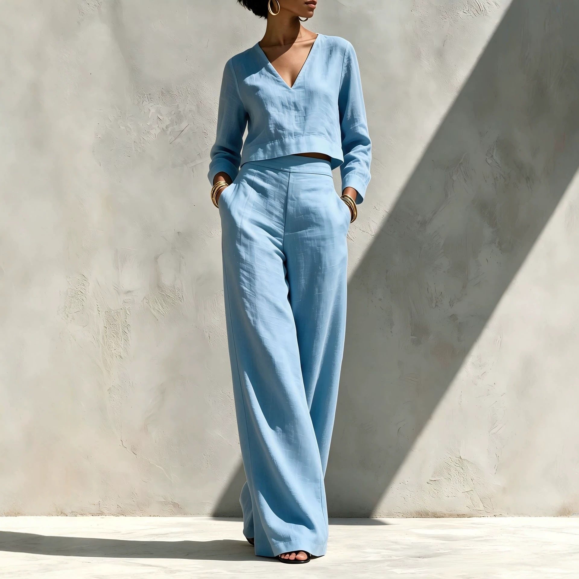 Cropped Top and High-Waisted Trousers