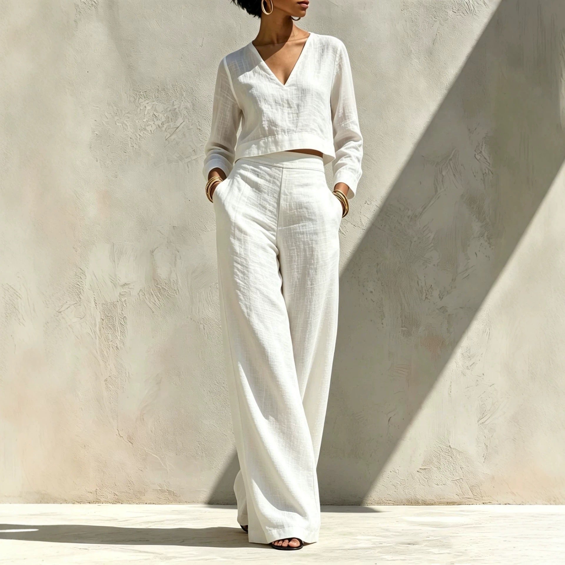 Cropped Top and High-Waisted Trousers