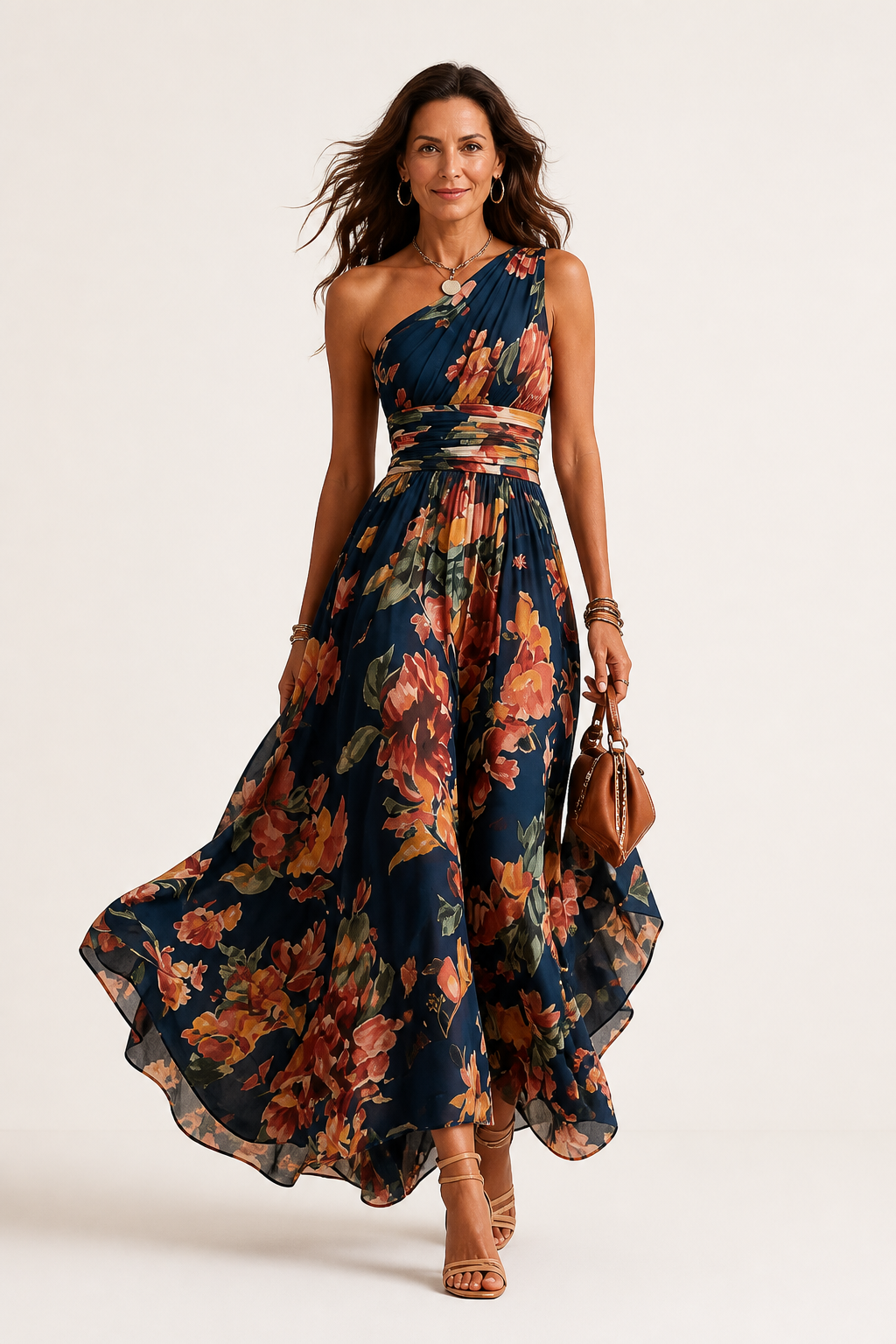 One-Shoulder Floral Maxi Dress