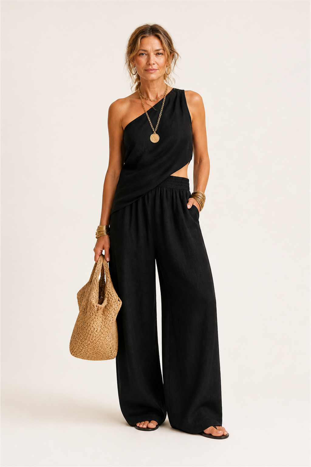 One-shoulder Sleeveless Top And Pants Set