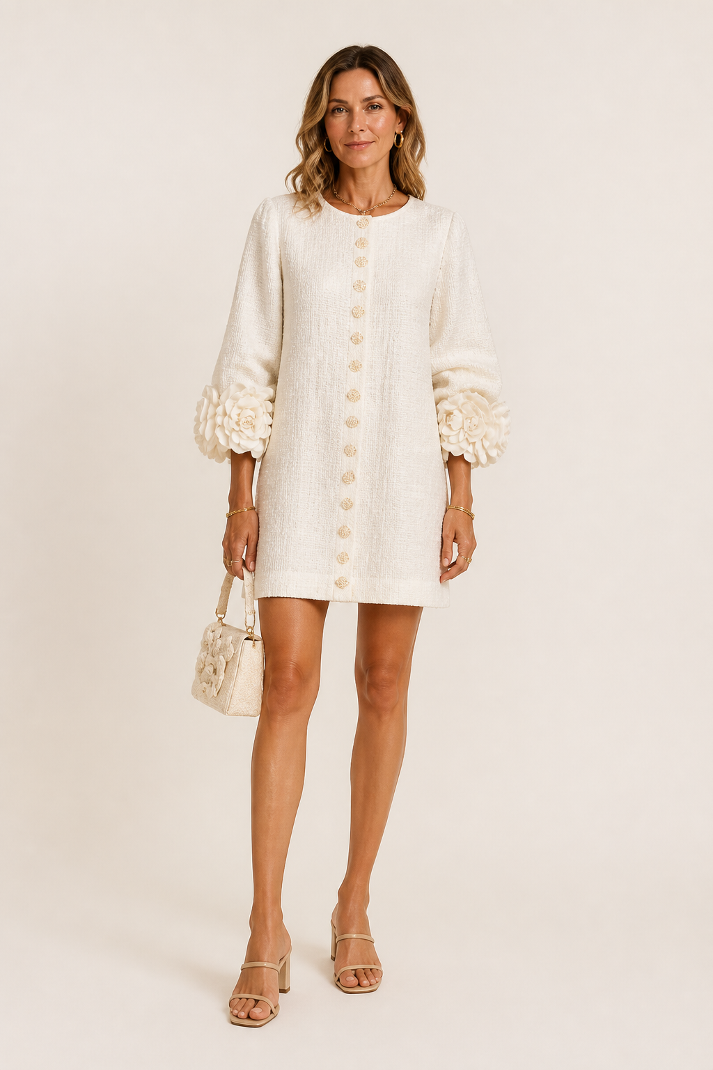 Rosalia Floral-Cuff Button Mini Dress