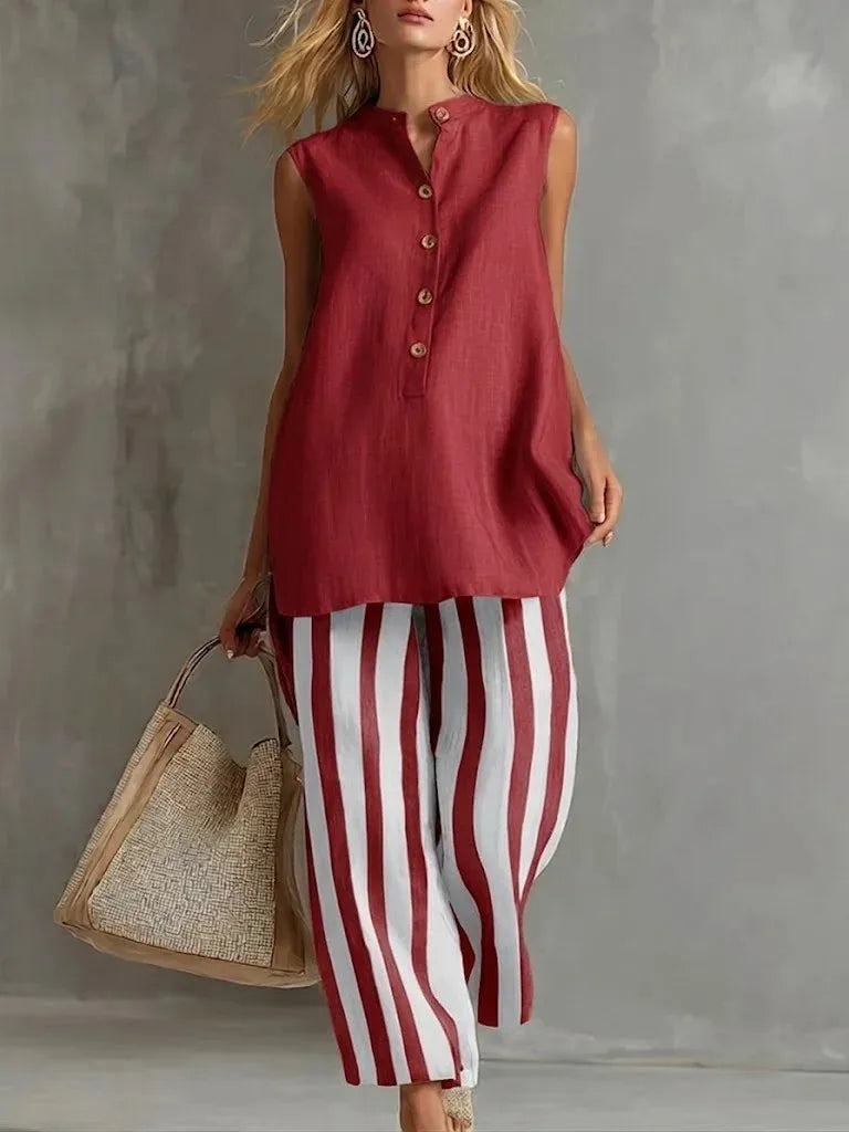 Striped Wide Leg Pants Set
