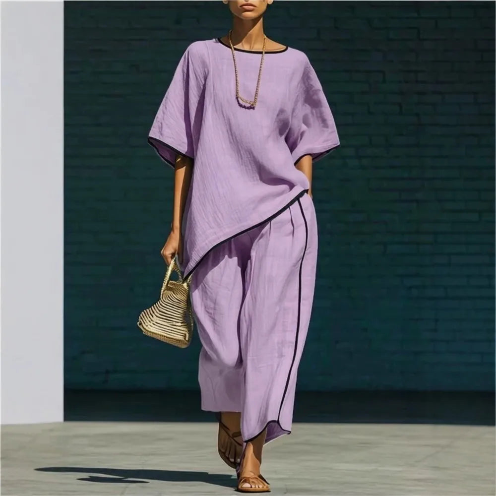 Anila Linen Cropped Pants Set