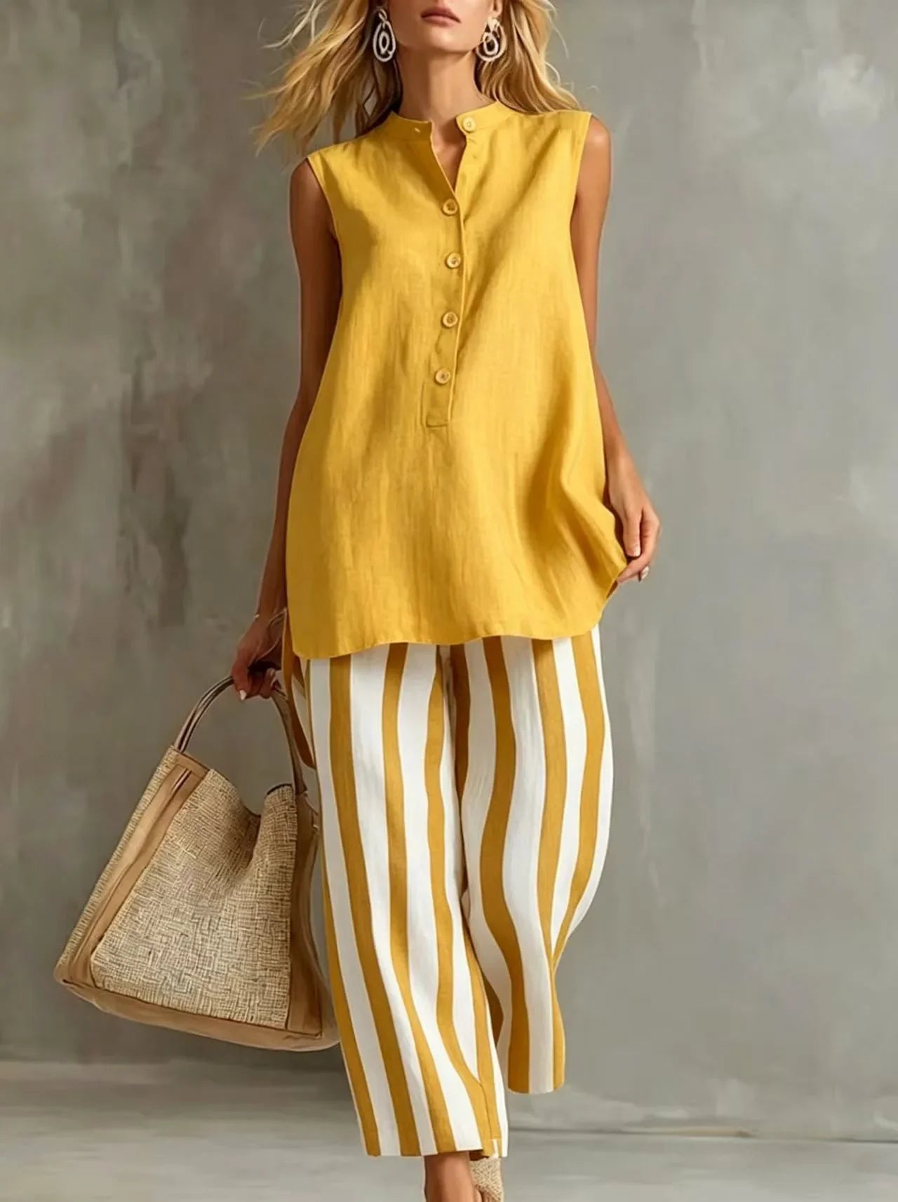 Striped Wide Leg Pants Set