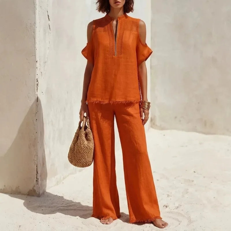 Bernadette Zip Neck Pants Set