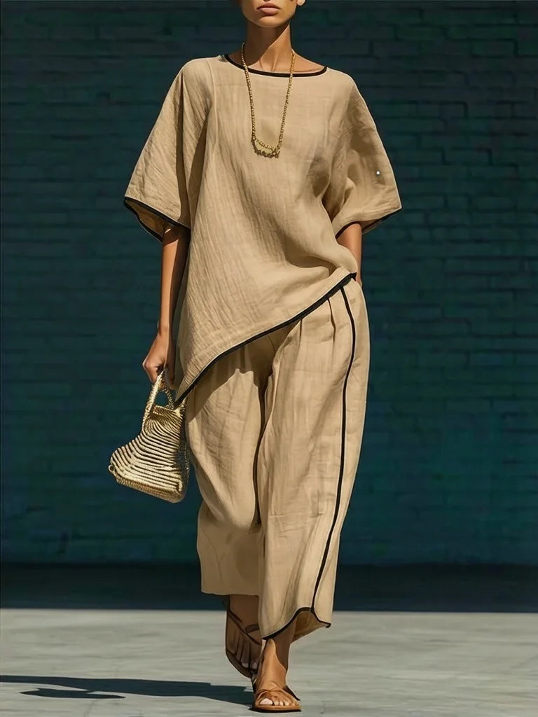 Anila Linen Cropped Pants Set