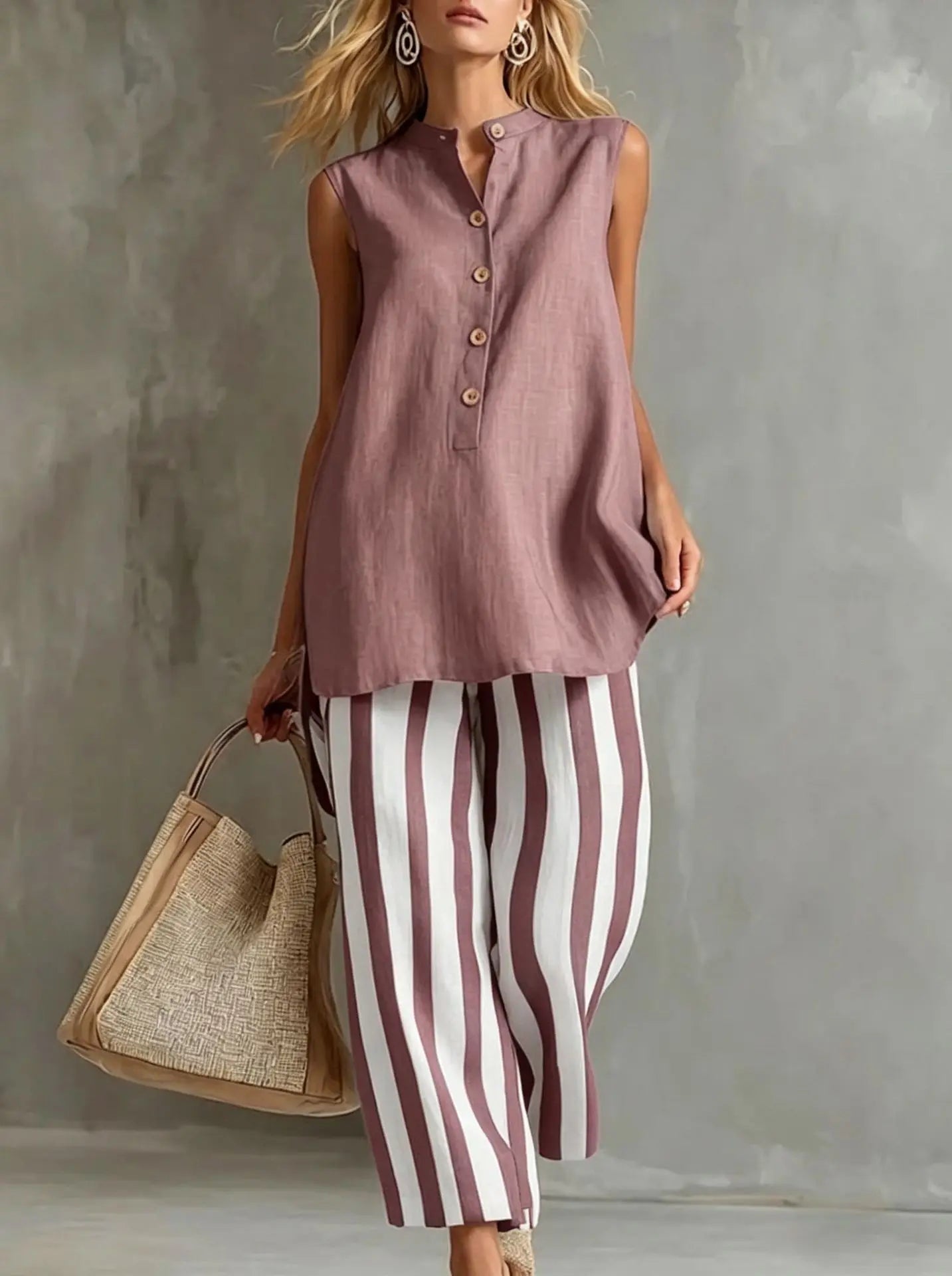 Striped Wide Leg Pants Set