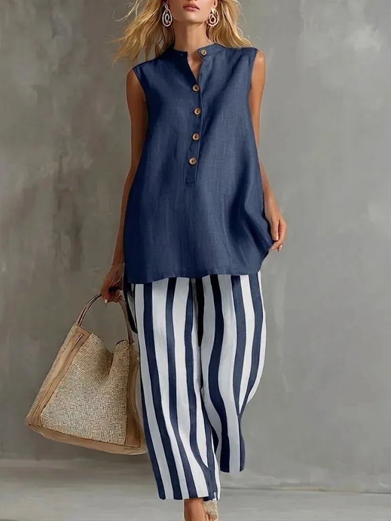 Striped Wide Leg Pants Set