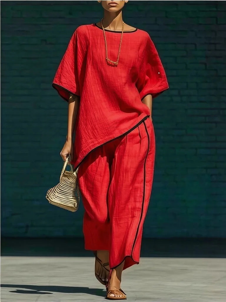 Anila Linen Cropped Pants Set