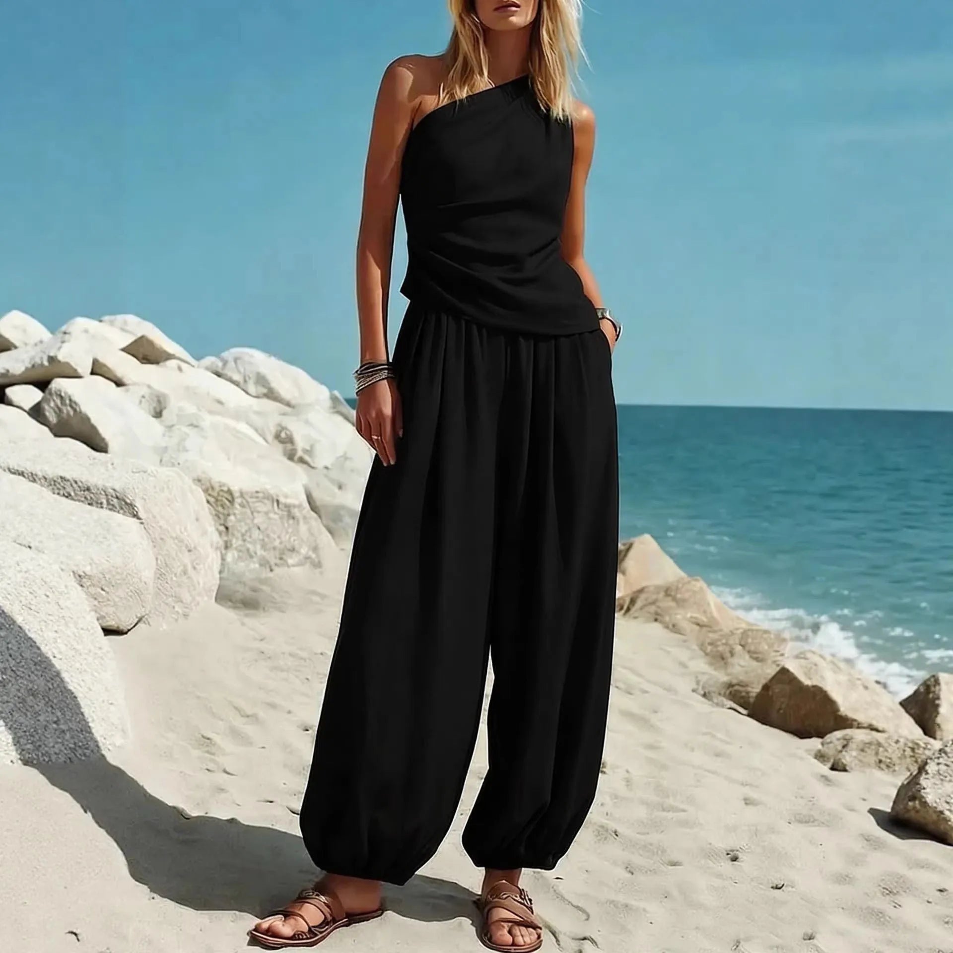 Lacey One Shoulder Pants Set