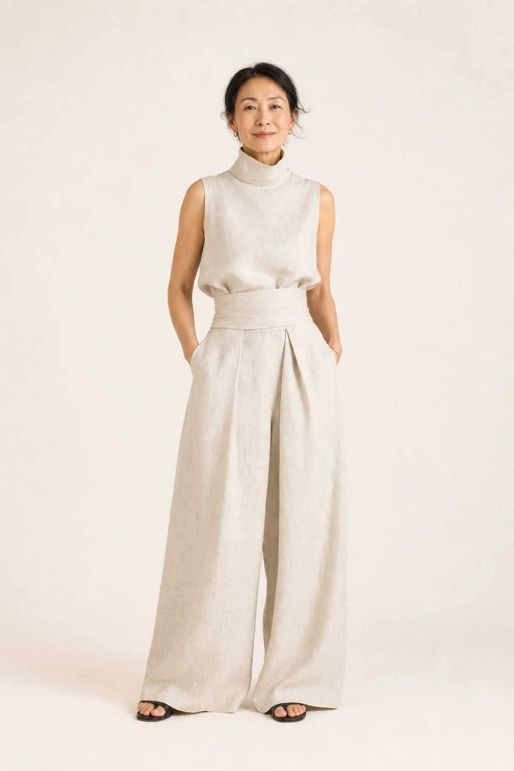 Sleeveless Blouse and Wide-Leg Trousers Set