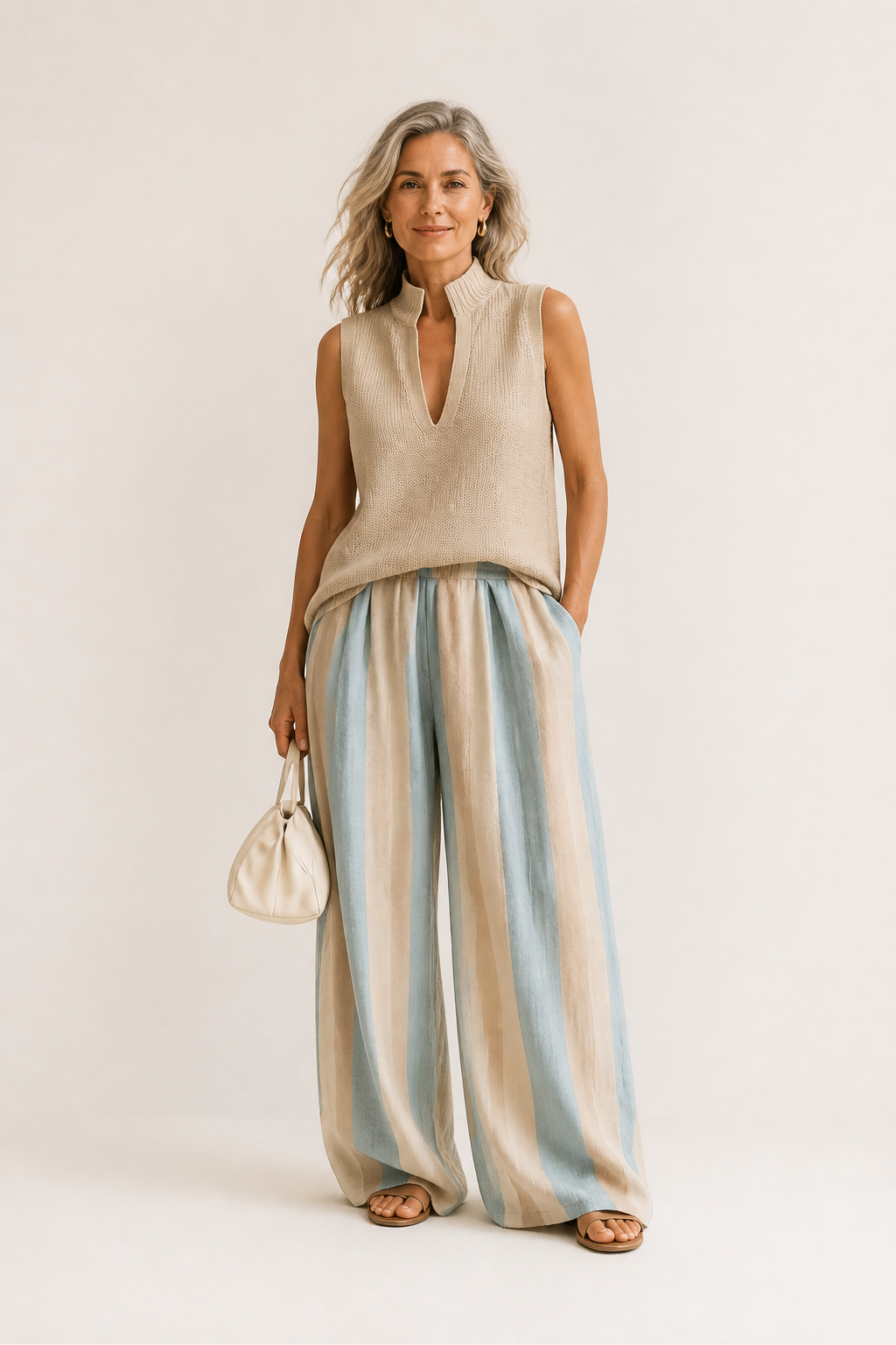 Sleeveless Loose Striped Pants Set