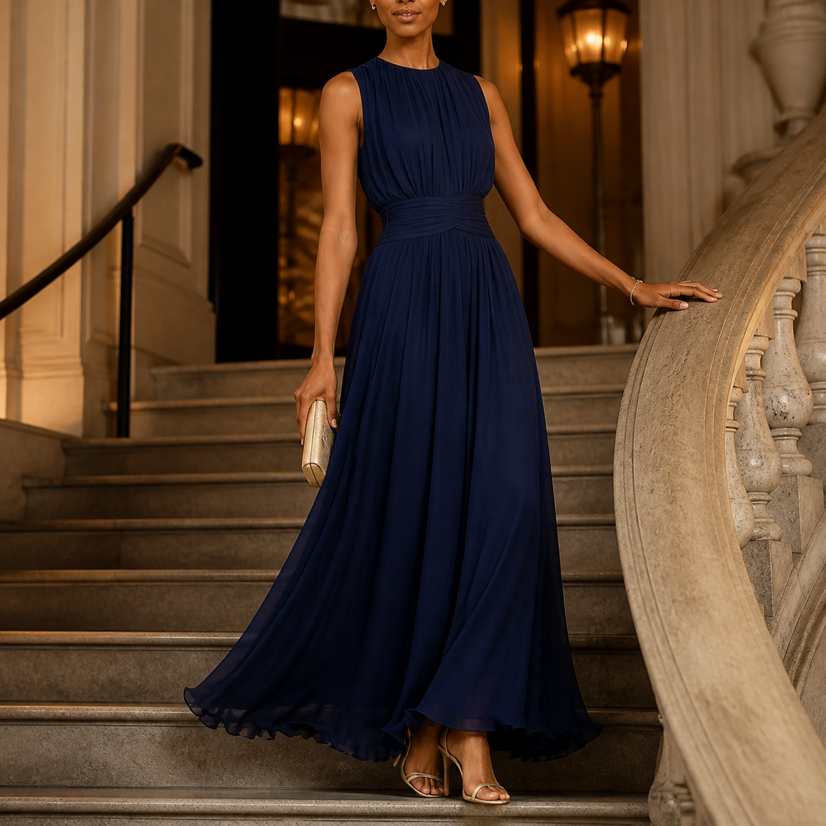 Sleeveless Ruched Maxi Dress