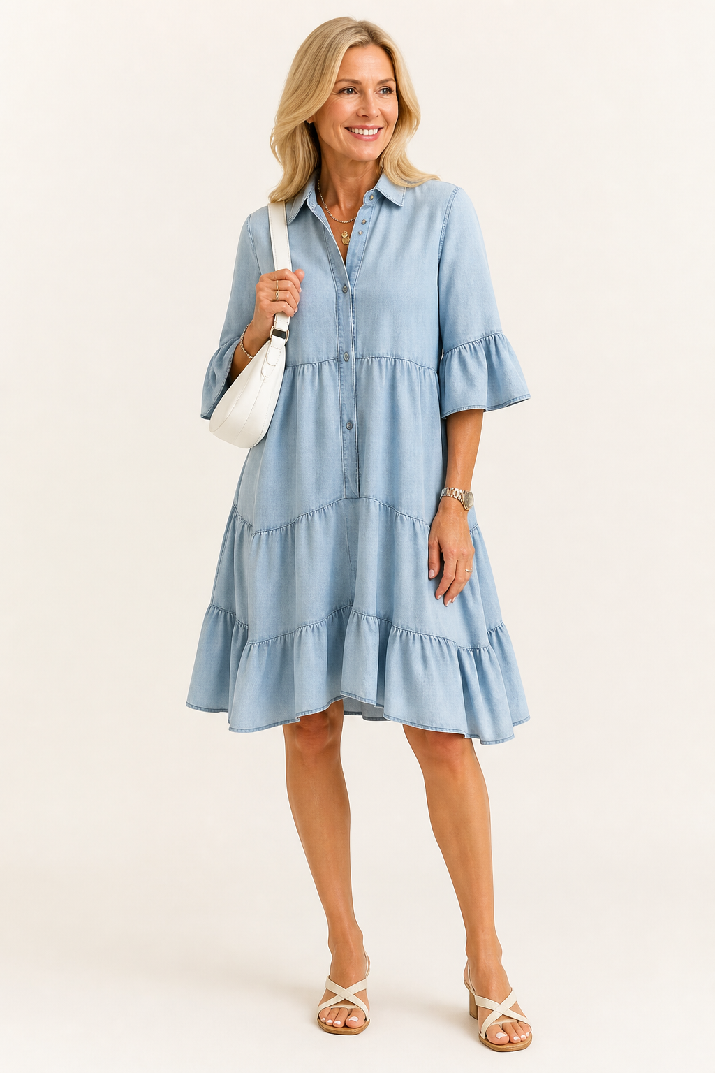 Mini Denim Dress with Half Sleeves