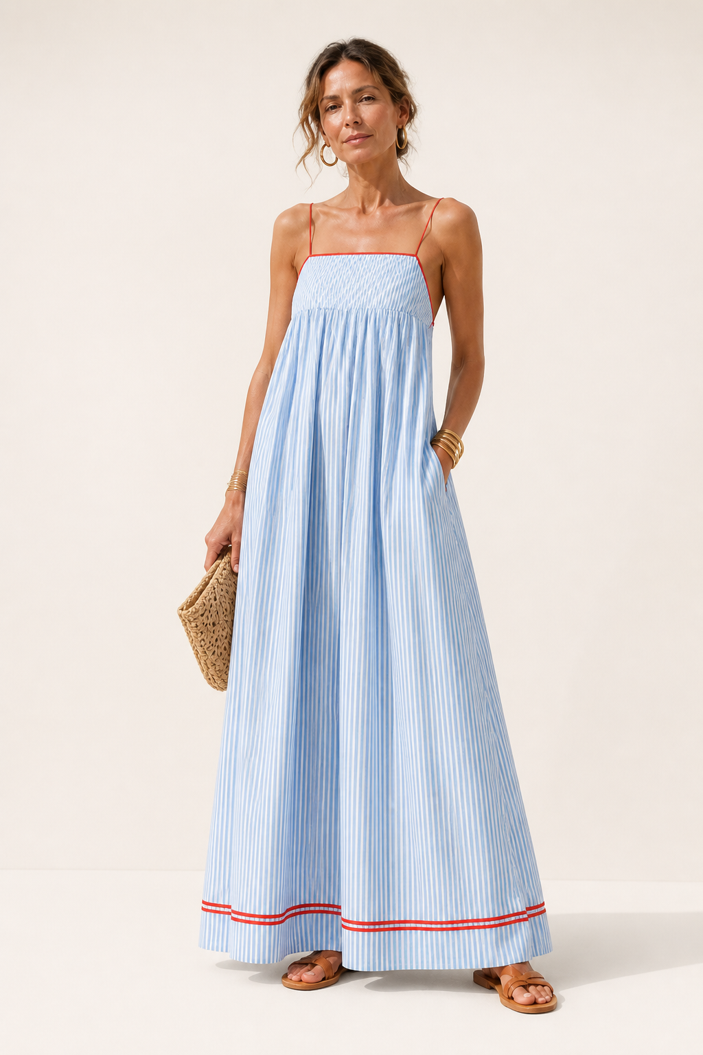 Striped Contrast Trim Maxi Dress
