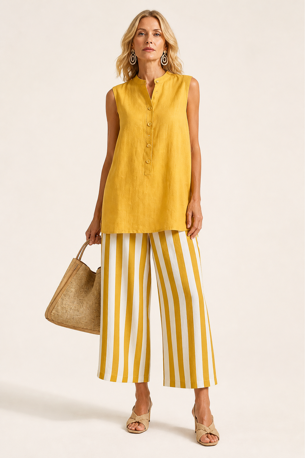 Striped Wide Leg Pants Set