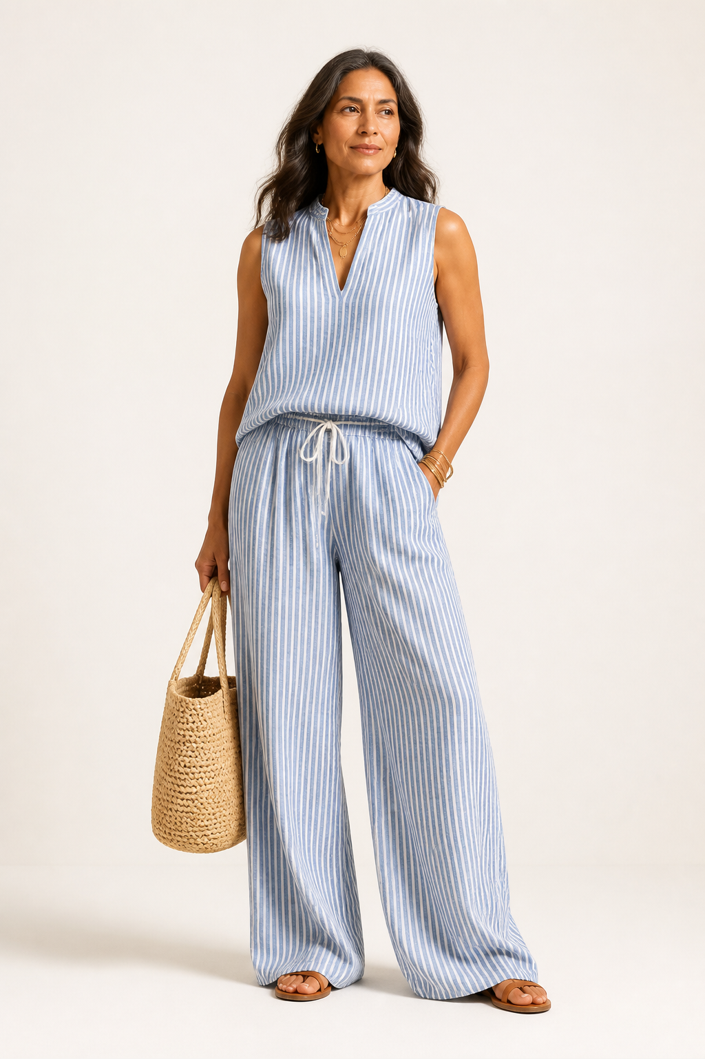 Summer Stripes Woven Pants Set