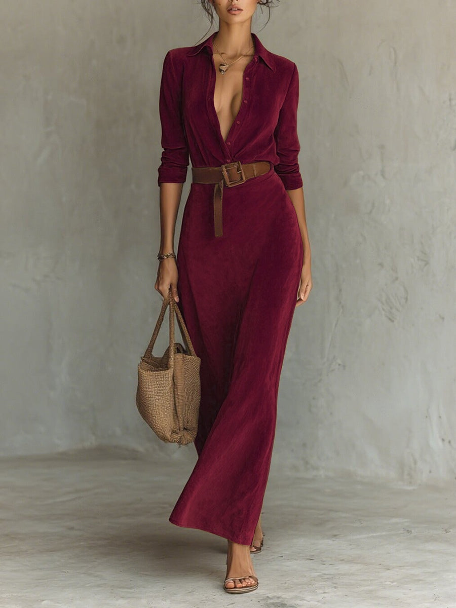 Suede Shirt-style Maxi Dress