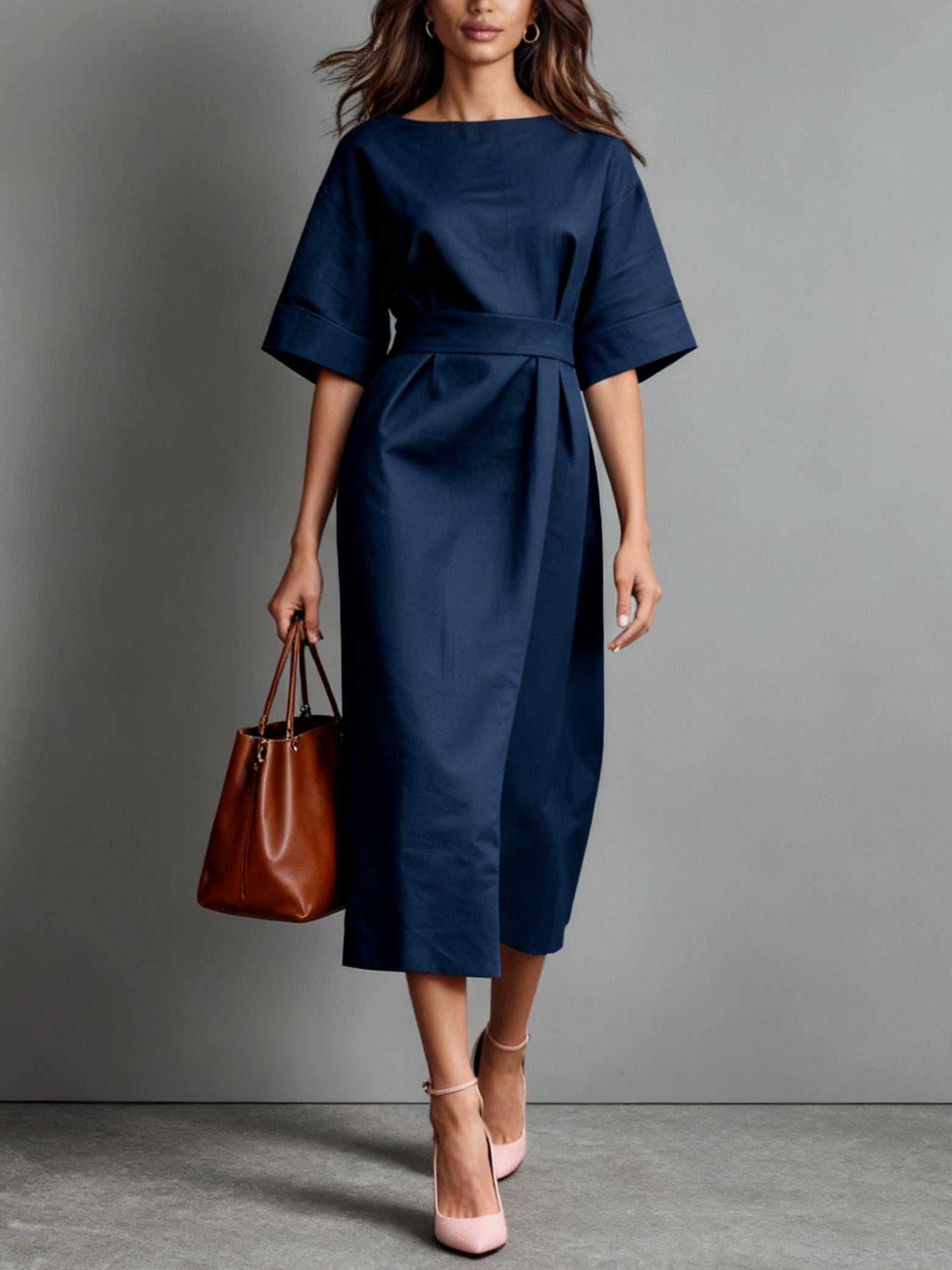 Linen Boat Neck Tie Loose Dress