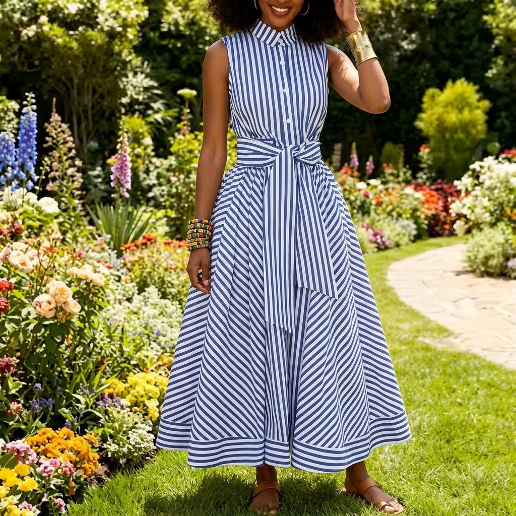 Elegant Long Striped Dress