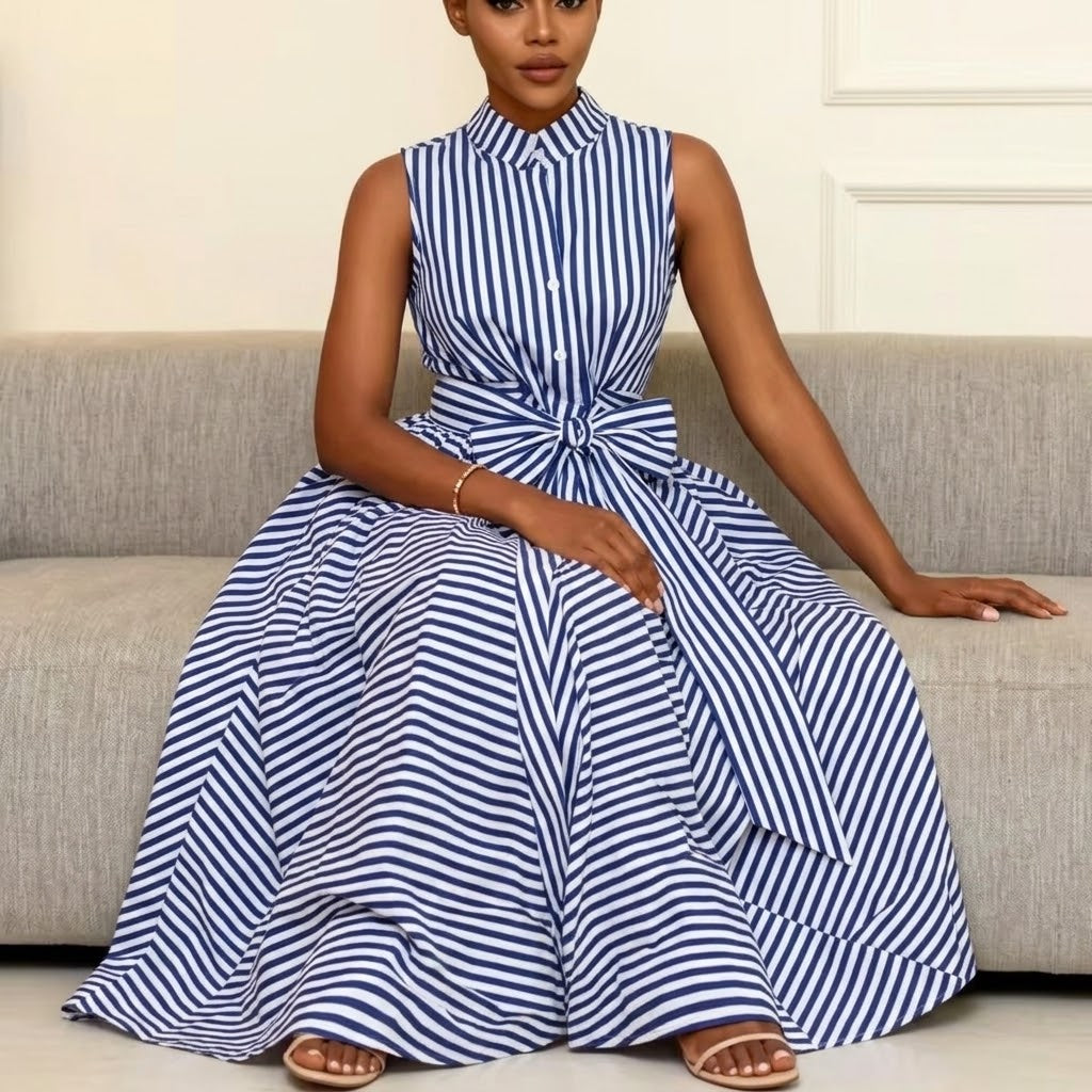 Elegant Long Striped Dress