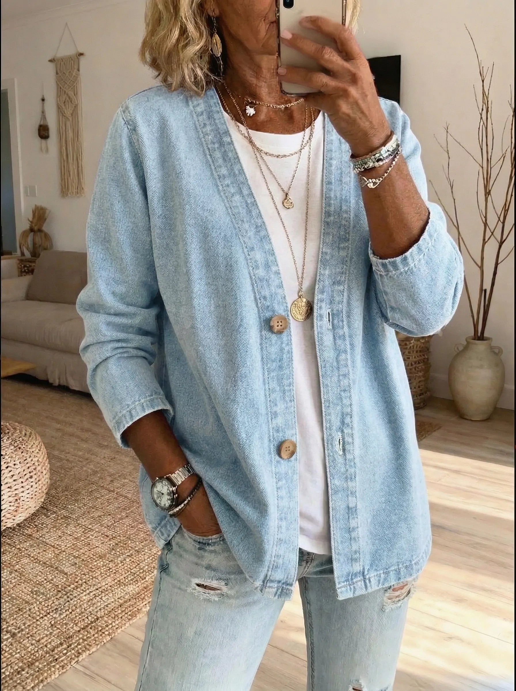 Denim Classic Button Cardigan