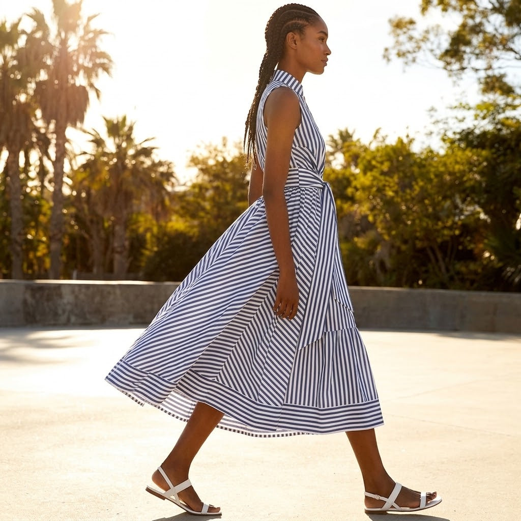 Elegant Long Striped Dress