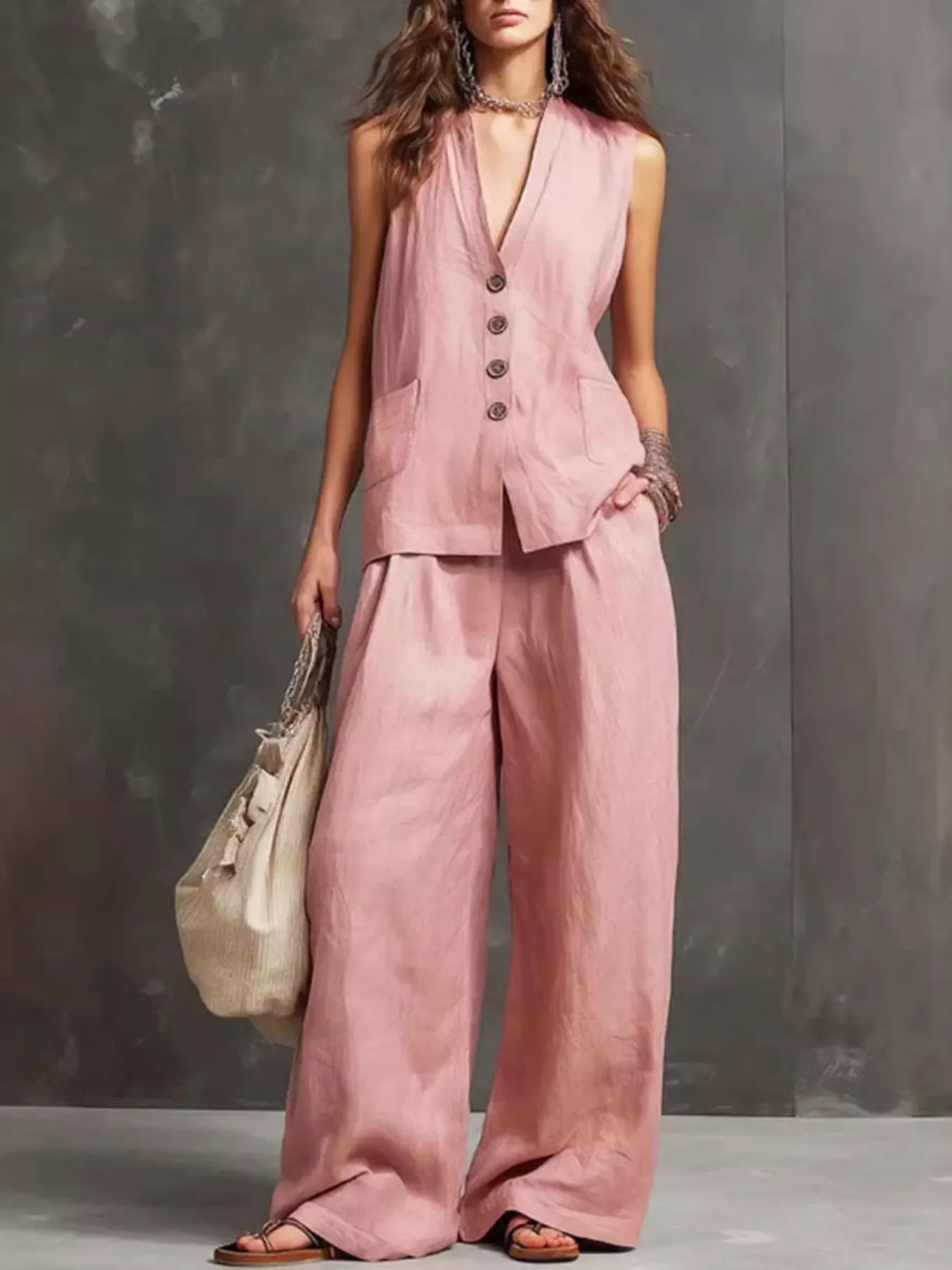 Sleeveless Vest Wide-Leg Pants Set