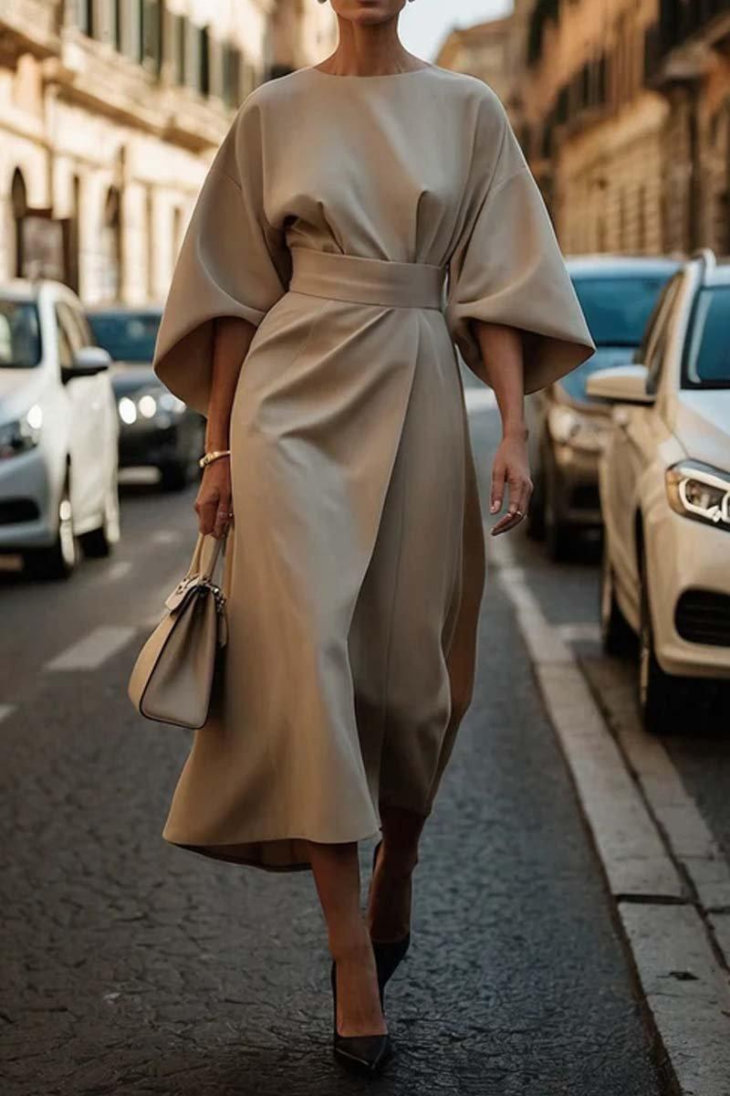 Elegant Solid Color Waist Dress