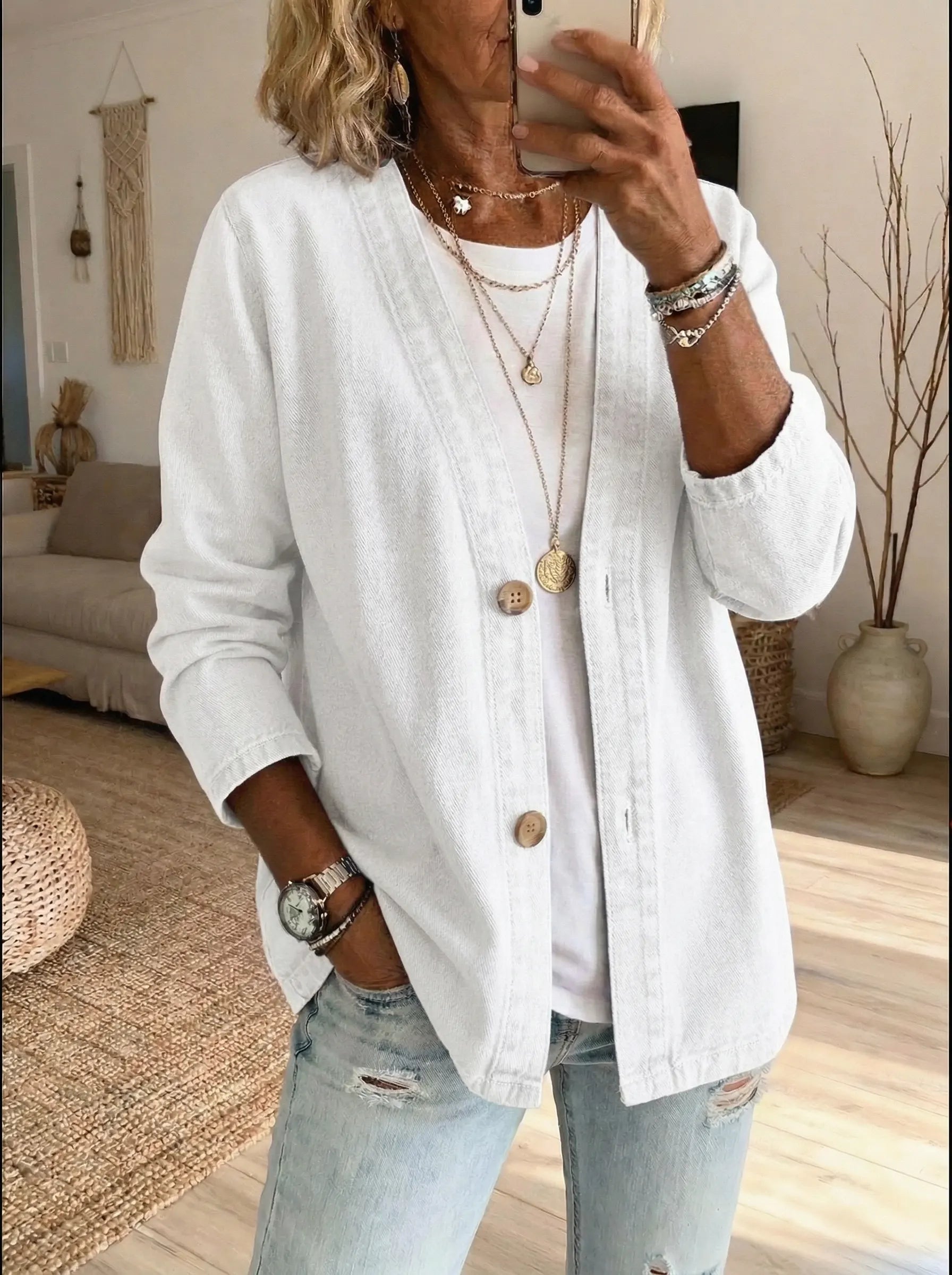 Denim Classic Button Cardigan