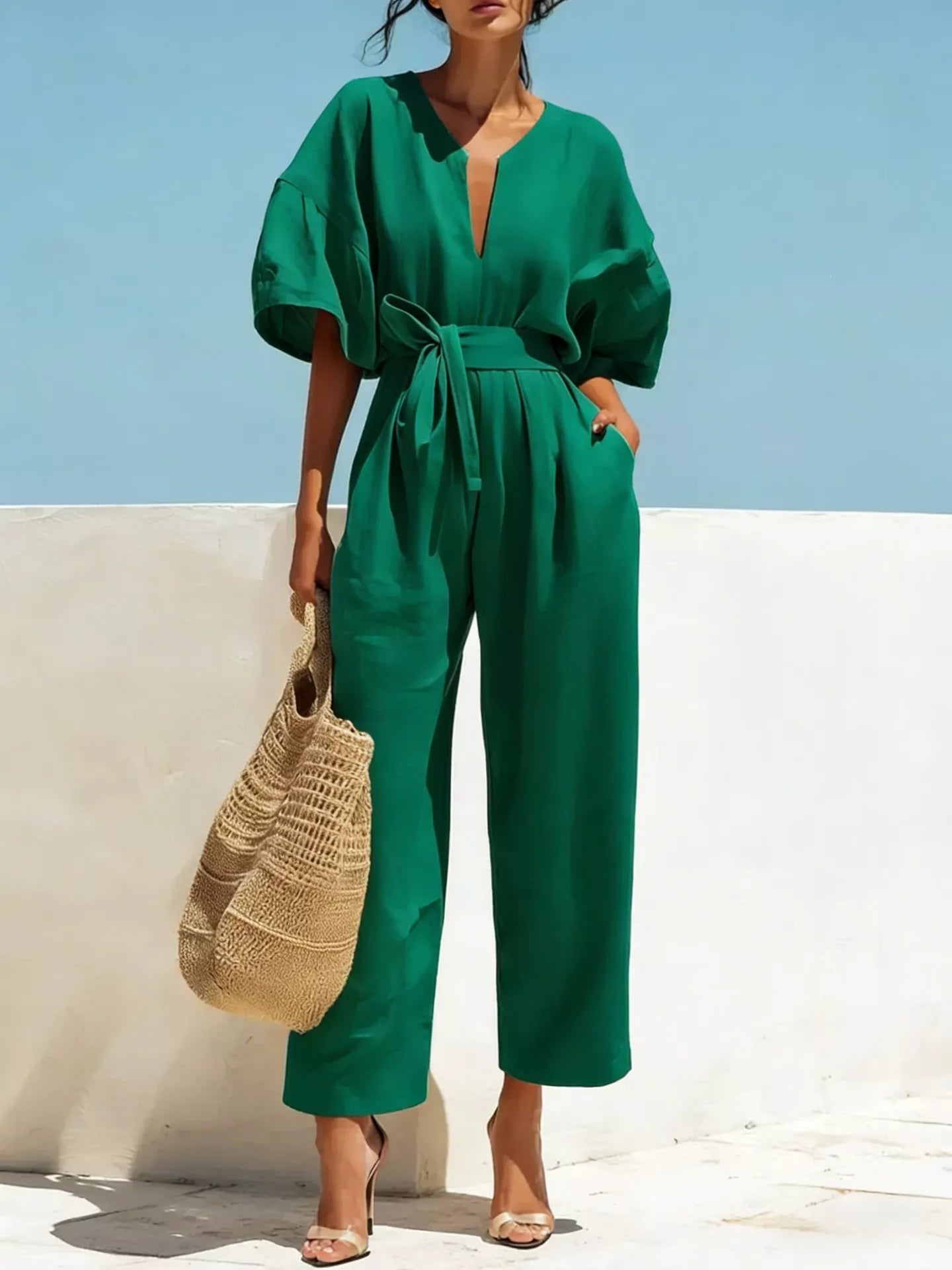 Tie Waist Wide Leg Jumpsuit