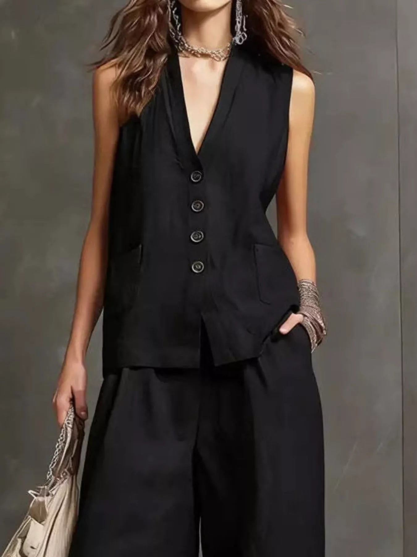 Sleeveless Vest Wide-Leg Pants Set