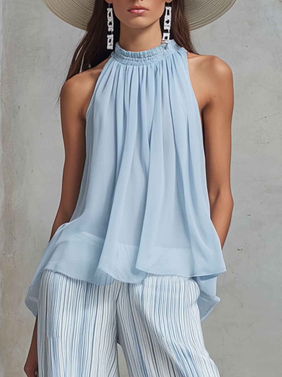Coastal Blue Chiffon Pants Set