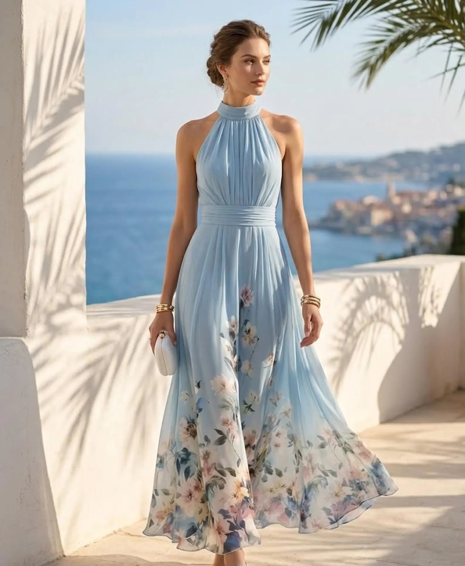 Kezia Halterneck Maxi Dress — Romantic Floral A-Line