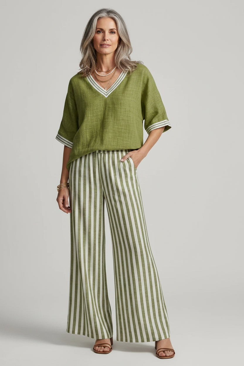 Casual Elegance Striped Pants Set
