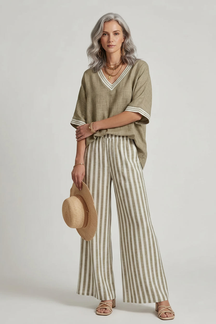 Casual Elegance Striped Pants Set